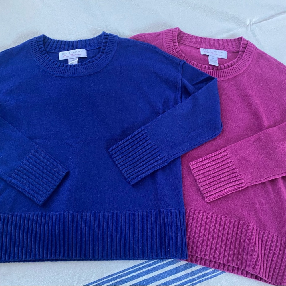 Design History Pure Cashmere Blue and Pink Crew Cropped Sweater Bundle